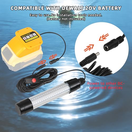 Underwater Green Fishing Light Compatible with Dewalt 20V Battery,Fishing Lights LED Underwater for Crappie and Squid Attracting,13W,1512 lumens,Green Dock Light(No Battery)