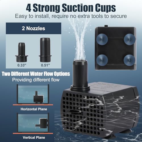 90GPH Mini Submersible Pump, Small Fountain Pump (5W 350L/H), Ultra Quiet Aquarium Water Pump for Fish Tank, Tabletop Fountain, Pet Fountain, Indoor or Outdoor Pond Fountain Pump (5W)