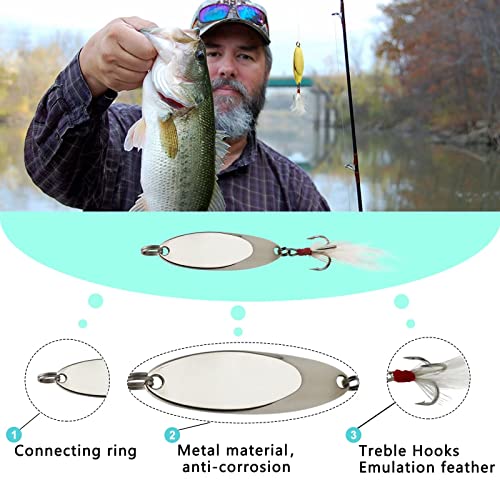Fishing Spoons Fishing Lures Casting Spoon Metal Jig Lure Trout Lures for Freshwater/Saltwater, Reflective Spoons Bait with Treble Hooks Fishing Tackle 5 Pcs - color: Sliver (5pcs), size: 3/8oz
