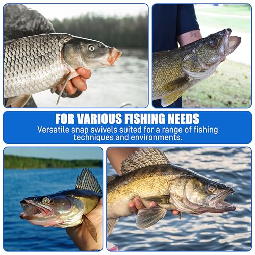 SILANON Fishing Barrel Swivels Snaps, Barrel Swivel with Safety Snap Stainless Steel Brass Swivels Fishing Tackle Line Connector High Strength Solid Rings for Saltwater Freshwater - size: 10#-20lb-120pcs