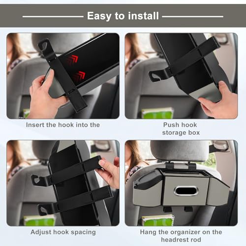 7-In-1 Car Seat Back Organizer with Cup Holders, Tissue Box, Garbage Can&Hooks, Multifunctional Headrest Storage Organizer, Headrest Cup Holder for Backseat, Car Accessories for Trips, Travels(Gray) - color: Gray