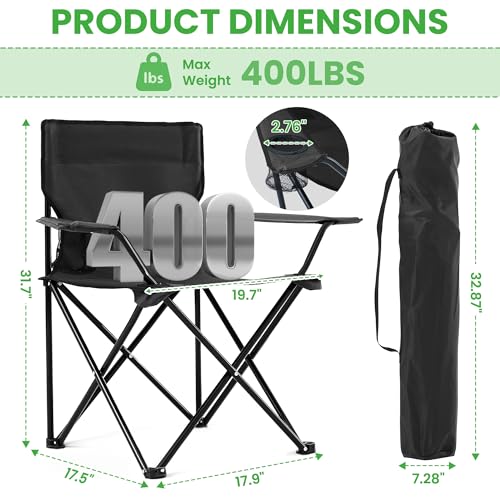 2 Pack Portable Camping Chairs Folding Lawn Chair Outdoor Lightweight Beach Chair with Cup Holder & Carry Bag for Outside Sports, Fishing, Hiking, Travel, Picnic, Backyard (Black-Dark) - color: Black-dark, size: Medium