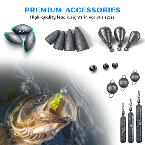 Fishing Accessories Kit Organized Fishing Tackle Box Included Hooks, Sinkers Weights, Rubber Bobber, Jigs, Beads, Swivels Snaps, Fishing Gear Kit - color: 85pcs