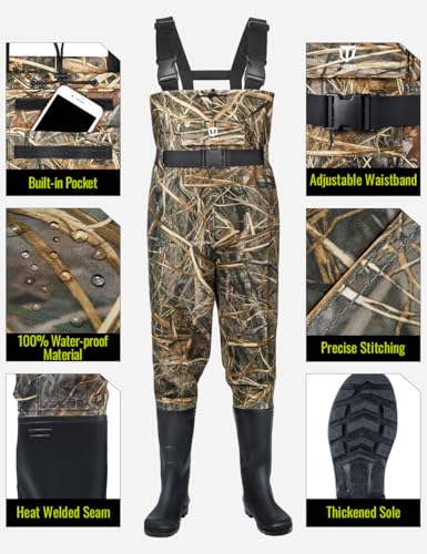 TIDEWE Bootfoot Chest Wader, 2-Ply Nylon/PVC Waterproof Fishing Hunting Waders with Boot Hanger for Men Women Green Brown - color: Next Camo Evos, size: M8/W10