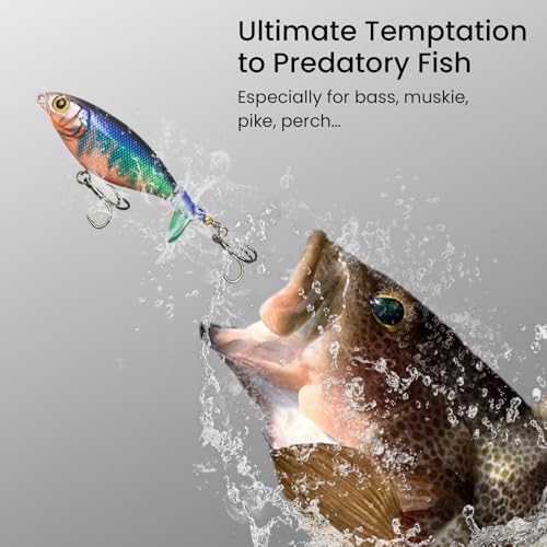 Pristis 3 pcs Topwater Fishing Plopper Lures, Floating Popper Bait Set with Chemically Sharpened Hooks for Saltwater Freshwater, Top Water Plopping Swimbait Teaser for Bass Tuna Perch Pike Crappie - color: Single-blade Color Set