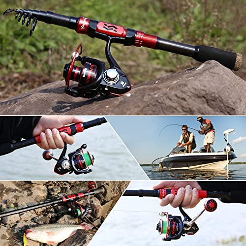 Sougayilang Fishing Pole with Spinning Reel Portable Fishing Rod Reel Combos - size: 2.4M/7.87FT Rod with 3000 Reel, style: Full Kits With Bag