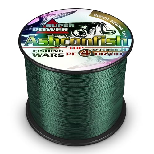 Ashconfish Braided Fishing Line- 4 Strands Super Strong PE Fishing Wire- 6lb to 100lb Test-100M/300M/500M/1000M(109Yards/328Yards/547Yards/1093Yards)-Abrasion Resistant - Zero Stretch-Multiple Colors - color: Moss Green, size: 25LB 0.23MM-328Yards