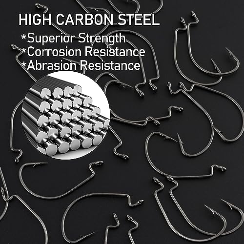 Dr.Fish EWG Hooks Bass Fishing Worm Hooks Extra Wide Gap Freshwater Fishing Carolina/Texas Rig - color: Black Nickel, size: #1-100Pack