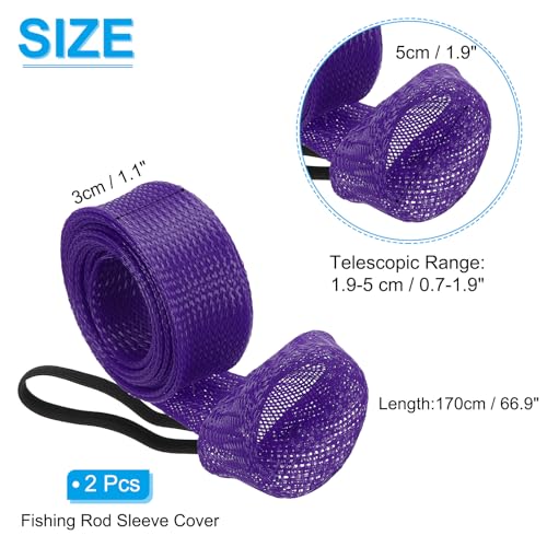 PATIKIL Rod Sock, Fishing Rod Sleeve Cover Braided Mesh Pole Protector Gloves Fishing Tools Flat End for Spinning Fishing Rod Fly Rod Ice Rod Casting Rod - color: Purple, size: 67 Inch