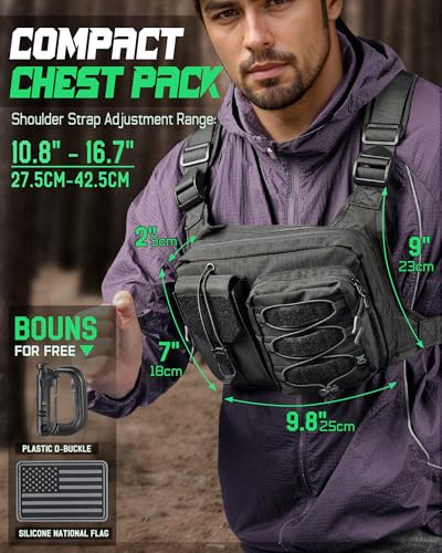 RXW Chest Bag for Men Women, Running Chest Pack Sport Chest Rigs Tactical Chest Pack Days Hikes Hiking Vest Carry - color: Black