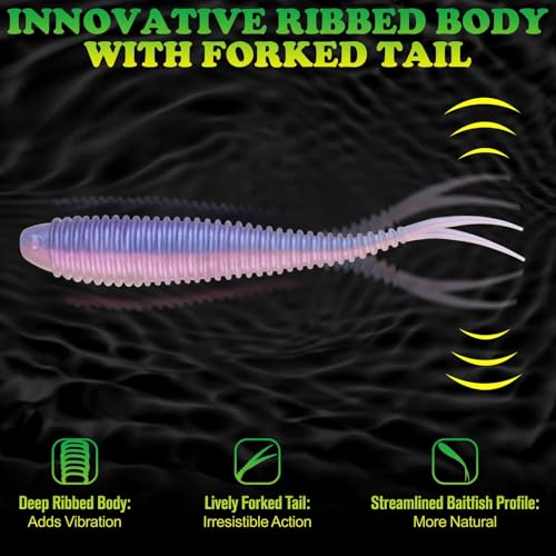 LUCKYFISHING Soft Plastic Baits 20PCS/30PCS/40PCS Forked Tail Fishing Soft Bait for Bass Walleye Trout Crappie Lures 3in/3.5in/4in - color: Morning Dawn, size: 3.5in-30pcs