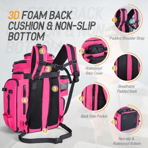 Goture Fishing Backpack,900D Water-Resistant Tackle Bag with Rod Holders, Insulated Cooler Compartment,55L Large Capacity Fishing Gear Storage for Saltwater&Freshwater Camping Hiking,Gifts for Women - color: A2:pink(without Tackle Boxes)