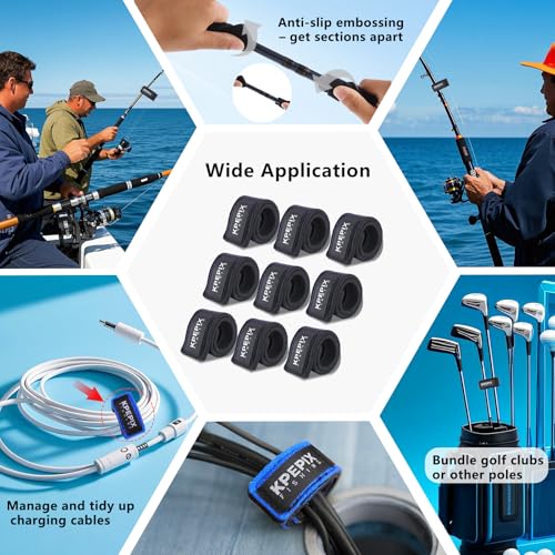 9PCS Fishing Rod Belts - Fishing Rod Sleeve Pole Straps, Fishing Pole Wrap - Fish Accessories Fit for Casting Rod, Spinning and Fly Rod