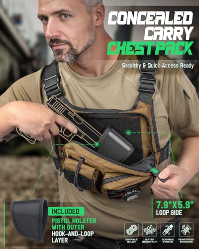 RXW Chest Bag for Men Women, Running Chest Pack Sport Chest Rigs Tactical Chest Pack Days Hikes Hiking Vest Carry - color: Coyote Brown