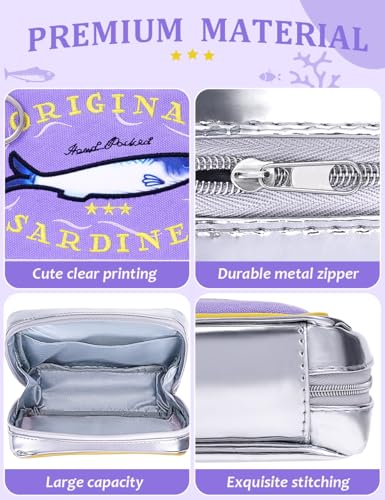 Cessfle Canned Sardines Makeup Bag, Funny Sardine Tin Fish Cosmetic Bag, Creative Cute Makeup Bag Kawaii Pencil Case Pouch, Coquette Make up Pouch for Women… - color: Purple mix Yellow