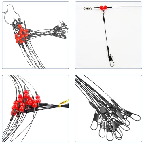 Fishing Leaders Saltwater Tackle Surf Fishing Rigs High Strength Fishing Wire Leader Line Rig with Swivels Snap for Lures Bait Hooks - color: Black Stainless Steel, style: 2 Arm, 12pcs