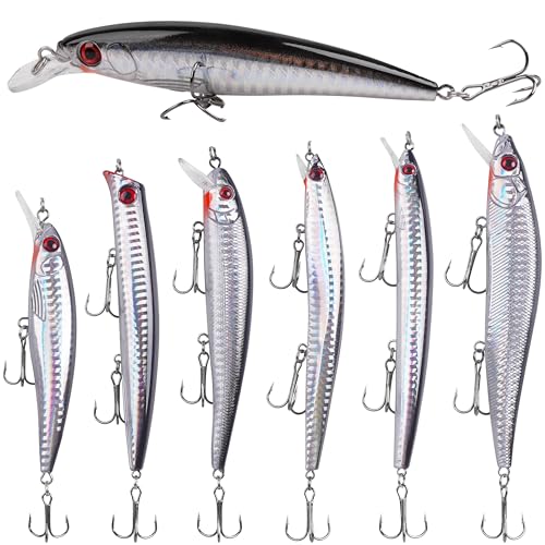 Saltwater Fishing Lures Kit, Jerkbait Striped Bass Lures Surf Fishing Striper Lures Deep Diving Jerkbait Popper Plugs Hard Minnow Lures Baits for Inshore Offshore Ocean Deep Sea Fishing
