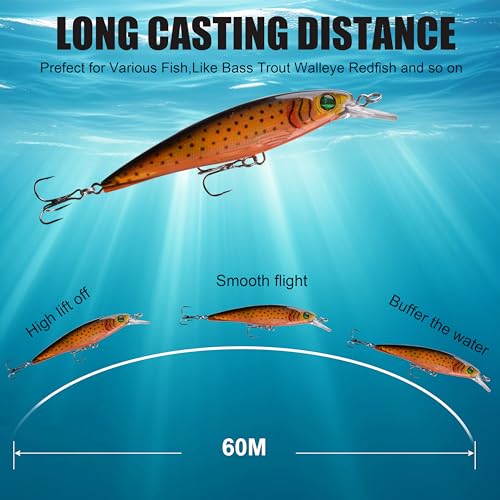 Suspending Jerkbait Fishing Lures, Minnow Lures Jerk Bait Bass Fishing Bait with Treble Hook Artificial Floating Jerkbait for Bass Trout Pike Walleye Freshwater Saltwater - color: Type C:10pcs-4.41in/0.46oz