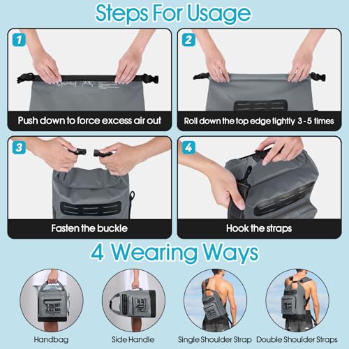 MORXPLOR Dry Bag Waterproof,5L/10L/20L/30L/40L/55L Roll Top Dry Bag Backpack with WaterProof Phone Case for Swim,Kayak - color: Middle Grey, size: 10Liter