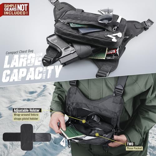 RXW Outdoor Sport Chest Rig for Men Women, Running Vest Bag with Pack Holster, Chest Pack Built in Phone Holder for Cycling, Camping,Travel, Hiking, Workouts, EDC（Black） - color: Black