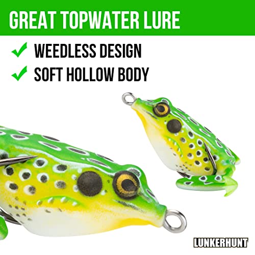 LUNKERHUNT Frog Lure for Bass Fishing | Pocket Frog Fishing Lure 1.75 Inch | Topwater Fishing Lures, Soft Hollow Body, Weedless Hooks for Trout, Pike in Saltwater and Fresh Water - style: Leopard