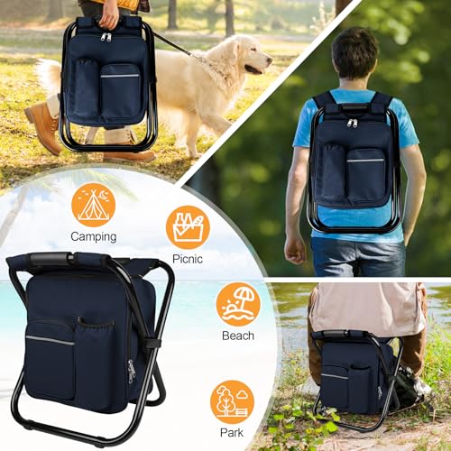 Kikerike Backpack Stool Cooler Chair Heavy Duty 300 LBS Max Load Portable Lightweight Stool Backpack Folding Fishing Cooler Seat for Camping Hunting Fishing - Navy Blue - color: Navy Blue