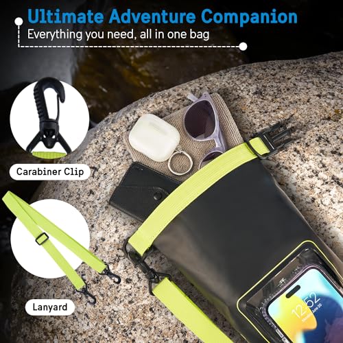 Pelican Marine IP68 Waterproof Dry Bag 2L w/Phone Pouch/Case - Black/Yellow | Roll Top Waterproof Backpack with Touchscreen Phone Pouch - Swimming, Kayaking, Camping, Rafting, Fishing & Travel Essentials - color: Black/Yellow - 2L, size: 2L
