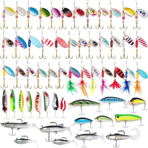 Dr.Fish Fishing Tackle Bag 5 Boxes with 60 Lures Included Loaded Stocked Tackle Box Set Spinner Lures Kit Freshwater Gear Equipment - color: Black Bag, 11.4*4.9*7.9’'