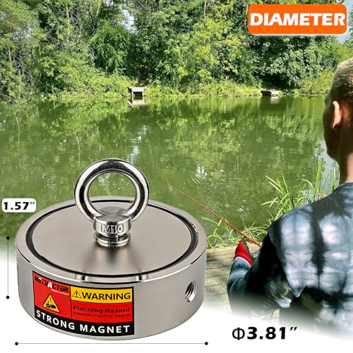 MUTUACTOR Fishing Magnet Kit Heavy Duty,Super Strong 2000lbs Double Sided Neodymium Magnet,Φ3.81”Permanent Rare Earth Magnets Fishing with 65FT Rope Gloves for Hunting Retrieval Underwater Searching - style: 2000lb Magnet(Double Sided) with Box--Φ 3.81"