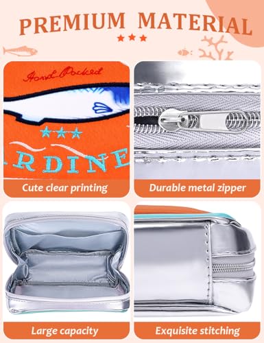 Cessfle Canned Sardines Makeup Bag, Funny Sardine Tin Fish Cosmetic Bag, Creative Cute Makeup Bag Kawaii Pencil Case Pouch, Coquette Make up Pouch for Women… - color: Orange mix Blue