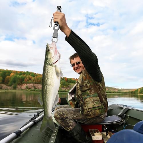 Ghosthorn 12" Aluminum Alloy Fish Lip Gripper with Scale-40lbs Saltwater Fishing Grabber Tool, 360° Swivel Non-Slip Handle, Corrosion-Resistant Fish Holder for Caught Fish, Fish Control Tackle (Grey)