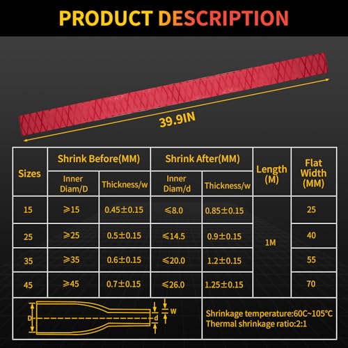 Heat Shrink tubing, Long 3.2 ft, Big Size 15-45mm, Insulation Non-Slip Waterproof (Blue, 15mm) - color: Blue, size: 15