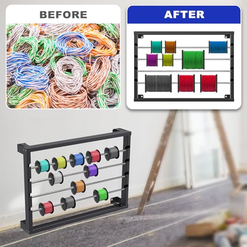 Kipika Portable Wire Spool Rack - Heavy-Duty Steel Cable Dispenser with 4 Adjustable Rods, Spool Rack Holder for Efficient Storage & Dispensing (B: Wall-mounted Wire Spool Holder (4 Rods)) - color: B: Wall-mounted Wire Spool Holder (4 Rods)