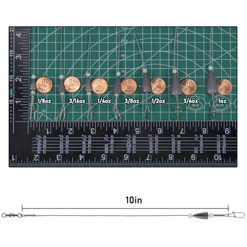 Dr.Fish 15 Pack Carolina Ready Rigs 10'' for Bass Fishing, Freshwater Fishing Wire Leader Line Pre-Rigged Bullet Sinker Swivels - color: Lead Weights, size: 3/8oz-15 Pack