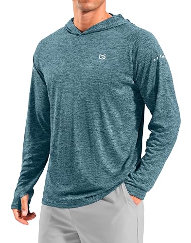 Men's Sun Protection Hoodie Shirts Long Sleeve UPF 50+ Swim Shirts for Men Rash Guard Fishing Shirt Quick Dry - color: Heather Aquamarine, size: 3X-Large
