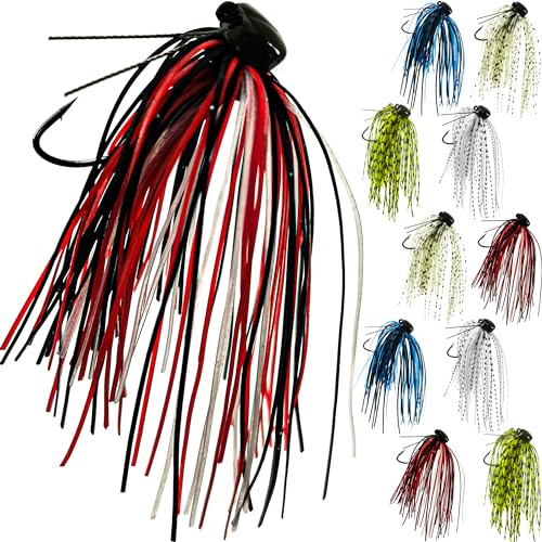 Ned Rig Jig Heads Soft Plastic Worms Fishing Lures Kit, 60/50/10 Pcs Weedless Skirted Mushroom Ned Rigs Jighead Hooks Stick Baits Bass Fishing Lures for Freshwater Saltwater - color: 10 Pcs Weedless Skirted Ned Rigs