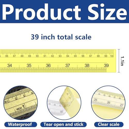 12 Pcs Transparent Fish Rulers Stickers- 39" Self Adhesive Fish Measuring Tape- Waterproof Double Scale Decal Tape Measure for Fishing, Boat, Kayak, Net