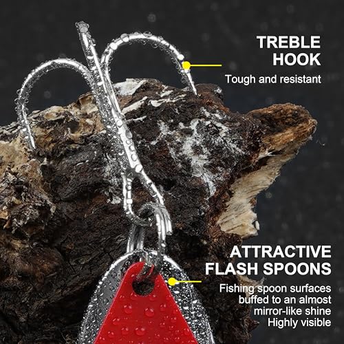 Fishing Spoons Lures, 8pcs Metal Casting Jigging Spoons Silver Trolling Pike Spoon Trout Lures with Treble Hooks for Bass Trout Salmon Pike Walleye Fishing - size: 1/4 oz_8pcs