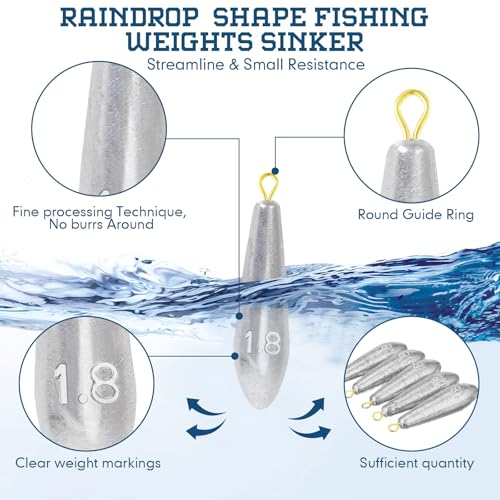 Landhoow Drop Shot Fishing Sinker Weights Kit Freshwater Catfishing Fishing Sinker Bass Casting Removable Line Saltwater Streamlined Snap Weight for Trolling Surf Tackle - size: 1.8 oz