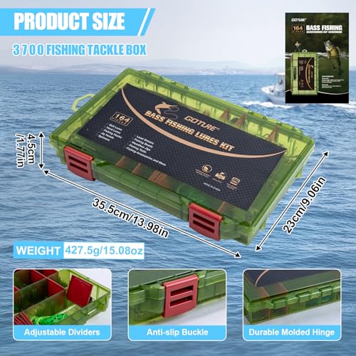Goture Fishing Lures Kit,165pcs Bass Fishing Kit Including Soft Plastic Baits, Worms, Minnow, Crankbaits, Hooks,Swivels,Sinker Weights,3700 Tackle Box, Freshwater Fishing Gear Lure Set, Gifts of Men - color: A:165pcs Fishing Lures Kit