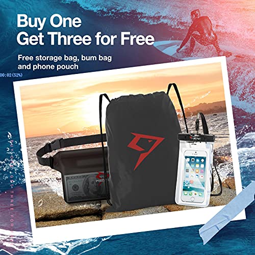 Piscifun Dry Bag Waterproof, Lightweight Dry Backpack Roll-Top Sealed with Waist Pouch and Phone Case Keeps Gear Dry Inside for Kayaking, Boating - color: Black, size: 30L