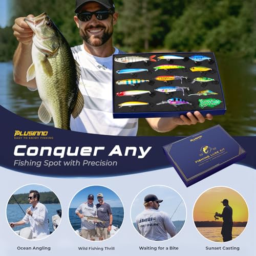 PLUSINNO Fishing Lures - Tackle Box, Bass Fishing Lures for Freshwater and Saltwater, Trout Fishing Gear & Bait, Fishing Gifts for Men,Father - color: Bass/Trout fishing lures-B