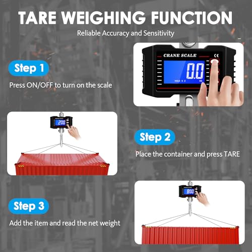 2200lb/1000kg Digital Crane Scale, Heavy Duty Industrial Hanging Scale with Backlit LCD, Tare, Data Hold and Unit Switch for Factory, Construction, Farm - color: Black