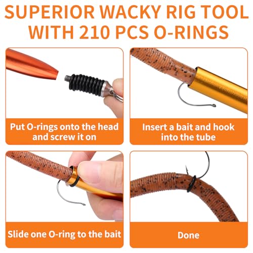 TRUSCEND Gradient Fishing Wacky Rig Tool with Silicone O Rings 210Pcs for 3"-4" and 5"-7" Fishing Worm Lures, Ultra-Smooth Downriggers Tube for Easy Installation and Great Protection of Stick Bait N1 - color: Gradient Gold