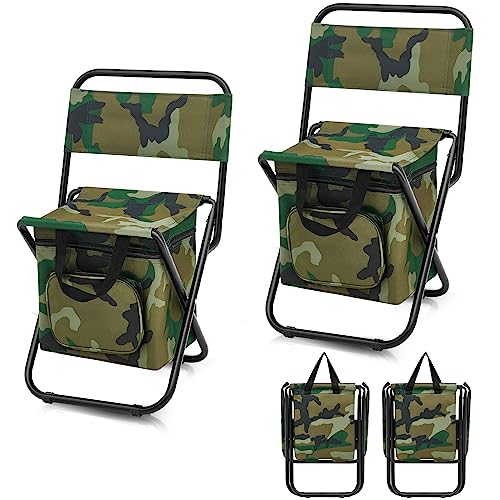 Jerify 2 Pcs Fishing Chair with Cooler Bag Multi-Function Foldable Compact Fishing Stool Hunting Chair Portable Backrest Stool with Folding Backpack for Finishing Camping Hunting Travel(Camo Color) - color: Camo Color