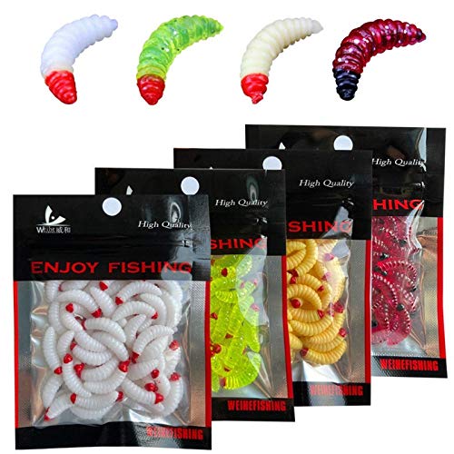 50PCs 2.4cm Maggot Soft Baits, Fresh Water Fishing Bait, Soft Fishing Lures, Bass Fishing Worms, for Lake Fishing Freshwater Saltwater Lake Ice Sea Fishing, Mackerel, Mullet - color: B