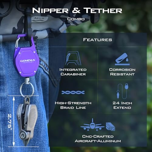 GOMEXUS Sharkbite Fishing Line Cutter with Retractors and Fishing Knot Tying Tool and Hook Eye Cleaner, Fly Fishing Nippers - color: Gray