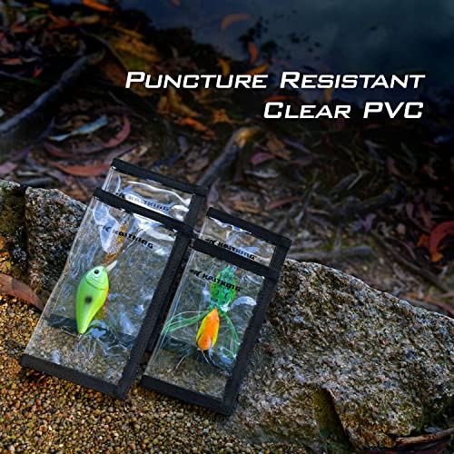 KastKing Madbite Lure Wraps, Available in Two Sizes, Keeps Lures Safe, Durable & Clear PVC, Easily See Lures, Easy Open and Close Hook & Loop System, Great Value, Includes 4 Lure Wraps - color: A: 4 Pack, Medium (5.67“x 3.38”)