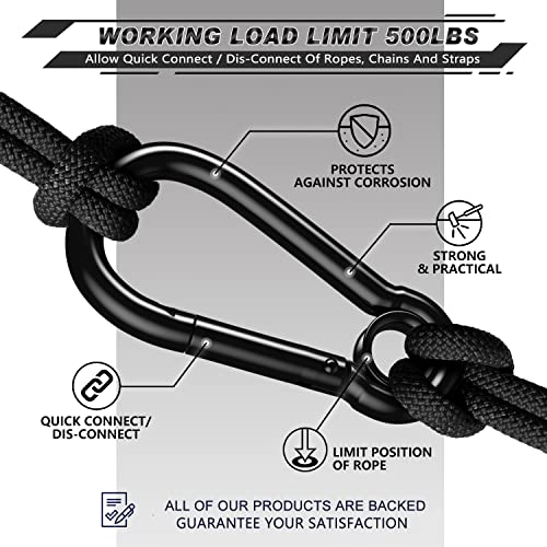 AUTMATCH Carabiner Clips, 3" Spring Snap Hook Caribeener Clips Buckle Pack Grade Heavy Duty Carabiners Quick Link for Camping, Fishing, Hiking, Traveling, 4 Pack - style: Carbon Steel - Circle Black