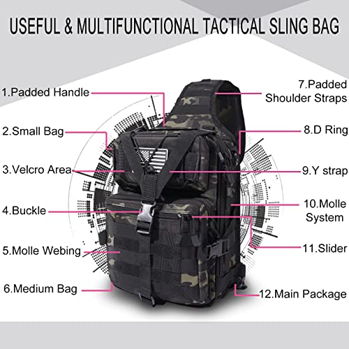 HAOMUK Tactical Sling Bag Pack Military Rover Shoulder Sling Backpack EDC Molle Assault Range Bag - color: Black Cp